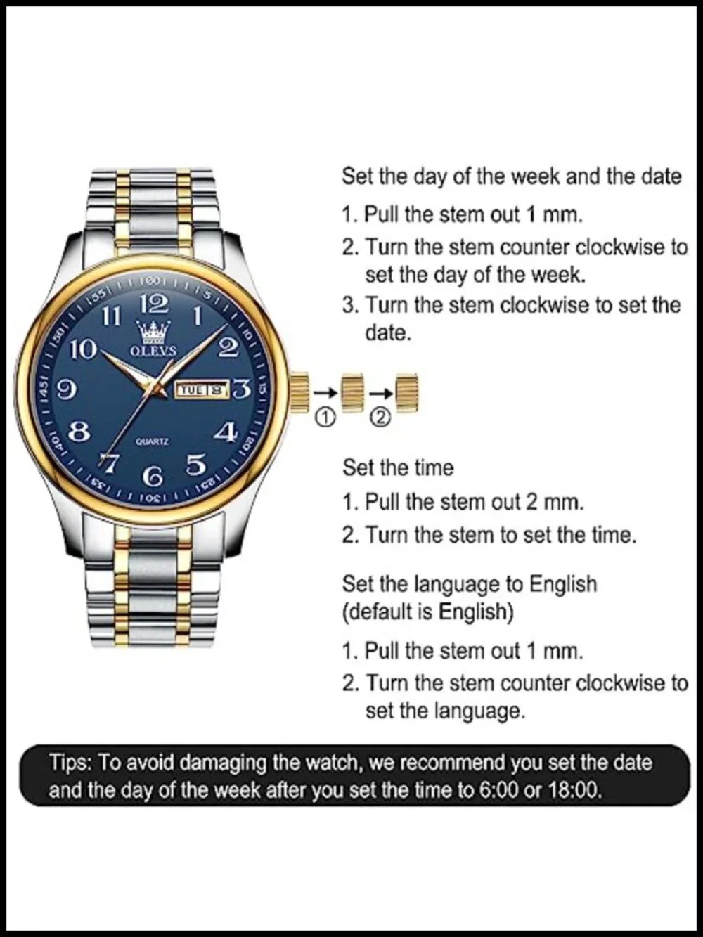 Men's Stainless Steel Analog Watch with Date Window, Classic Quartz Wrist Watch